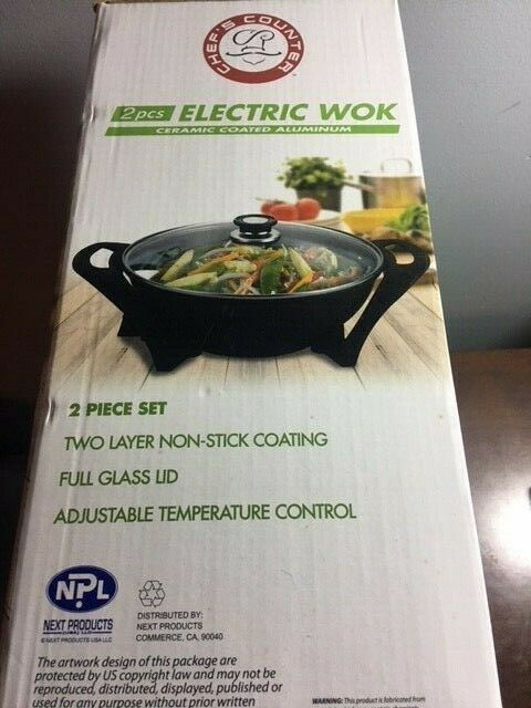 Chef's Counter Electric Wok 2 pc with glass lid New in Box non-stick - Fresh Stock Dated February 2026