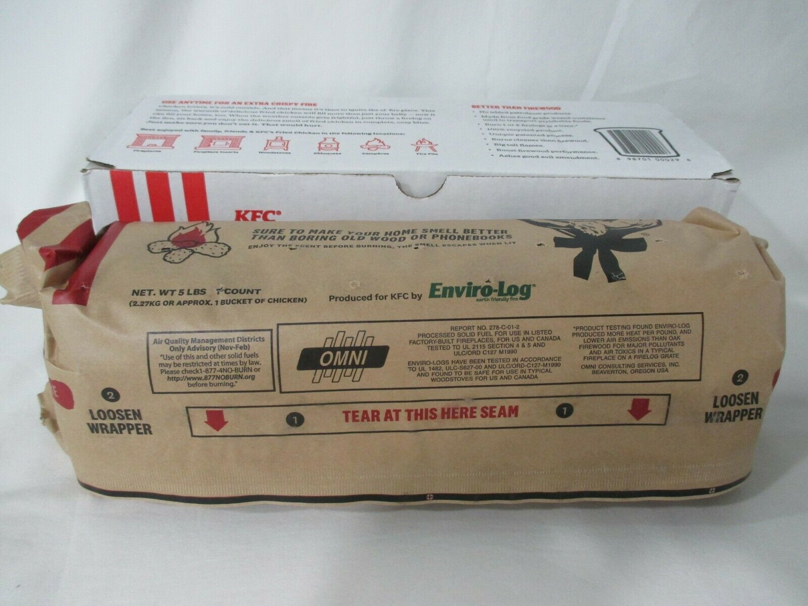 KFC Fire Log Kentucky Fried Chicken 11 Herbs Spices Enviro Log USA New Sealed - Fresh Stock Dated December 2025