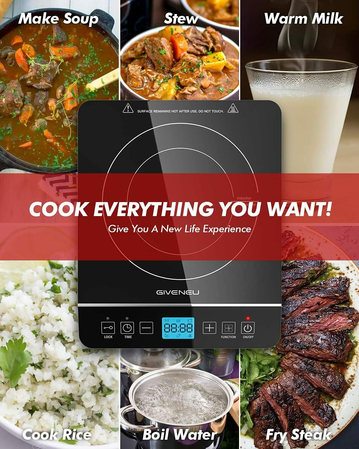 NEW GIVENEU Portable Induction Cooktop 1800W Countertop Burner Induction Cooker - Fresh Stock Dated February 2026