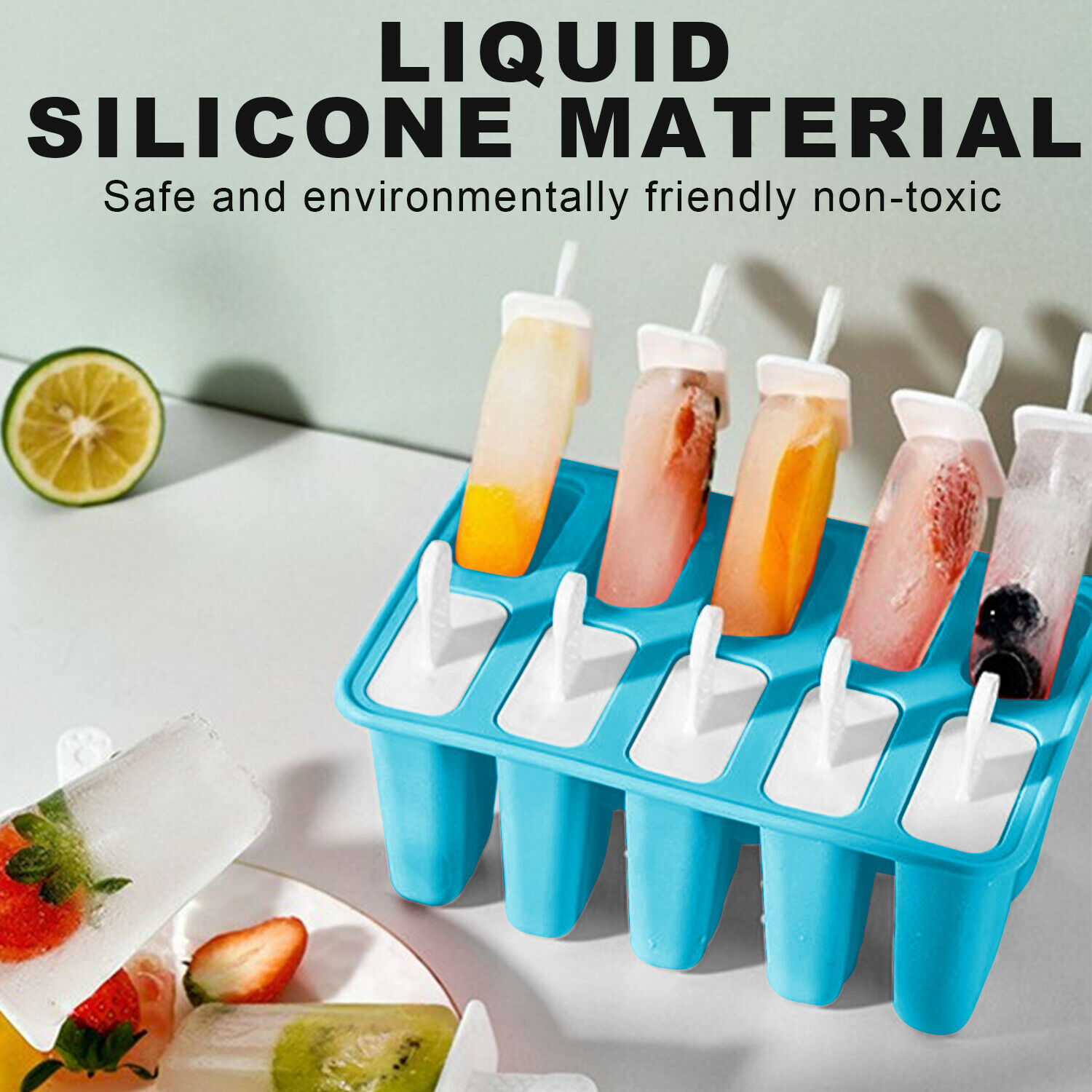 New Silicon 10Cell Ice Cream Mold DIY Frozen Popsicle Kitchen Ice Tray Cover Lid - Fresh Stock Dated January 2026