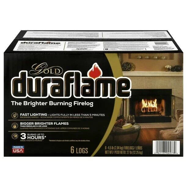 Duraflame Gold Ultra Premium 4.5lb Firelogs, 6-Pack Case, 3 Hour Burn - Fresh Stock Dated January 2026