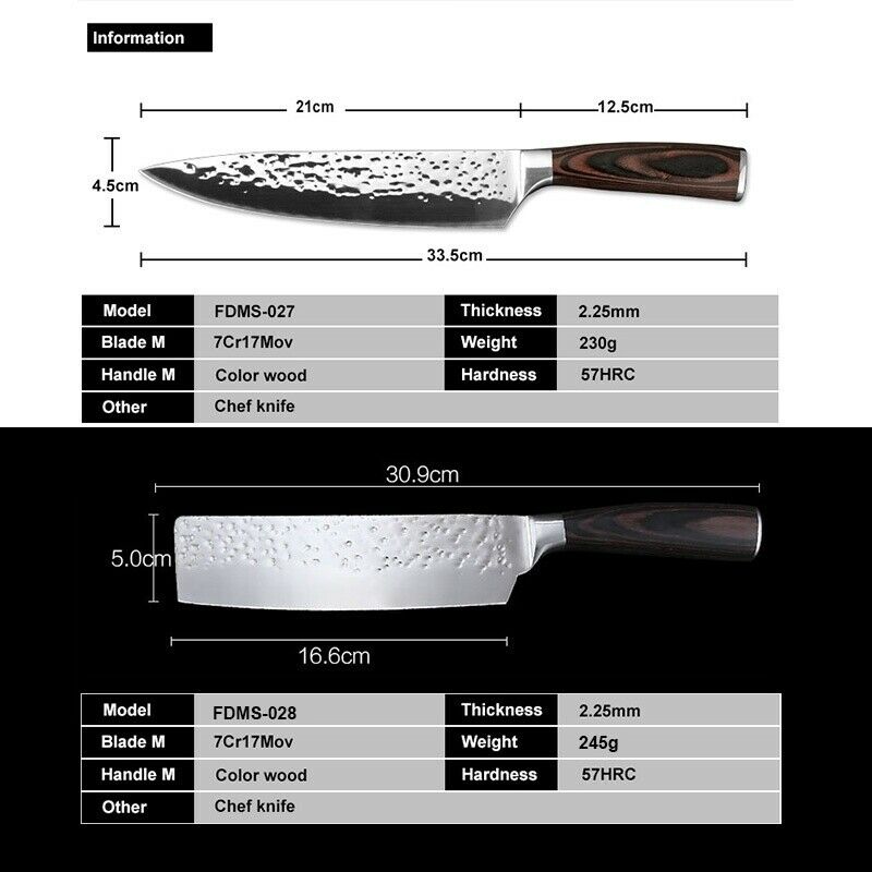 2 Pcs Kitchen Knife Set Japanese Stainless Steel Meat Cleaver Chef's Knife Gift - Fresh Stock Dated January 2026
