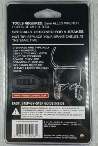 2 Bell Sports Binder 450 Replacement V-Brake Pads, Black - New Sealed Set Lot - Fresh Stock Dated December 2025