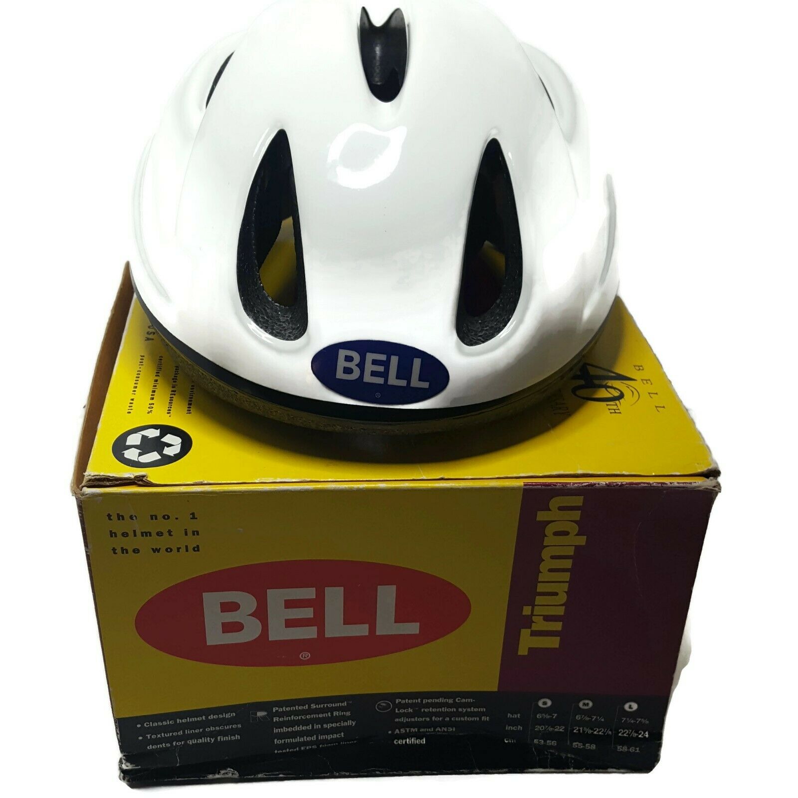 Vintage 1994 Bell Bike Bicycle Helmet Triumph Size M White 40th Anniversary USA - Fresh Stock Dated December 2025