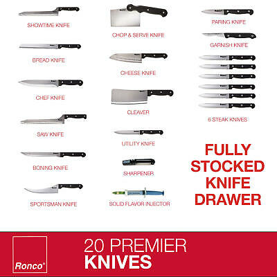 Ronco 20 Piece Knife Set, Full-Tang Handle, Professional Kitchen Knife Set - Fresh Stock Dated January 2026