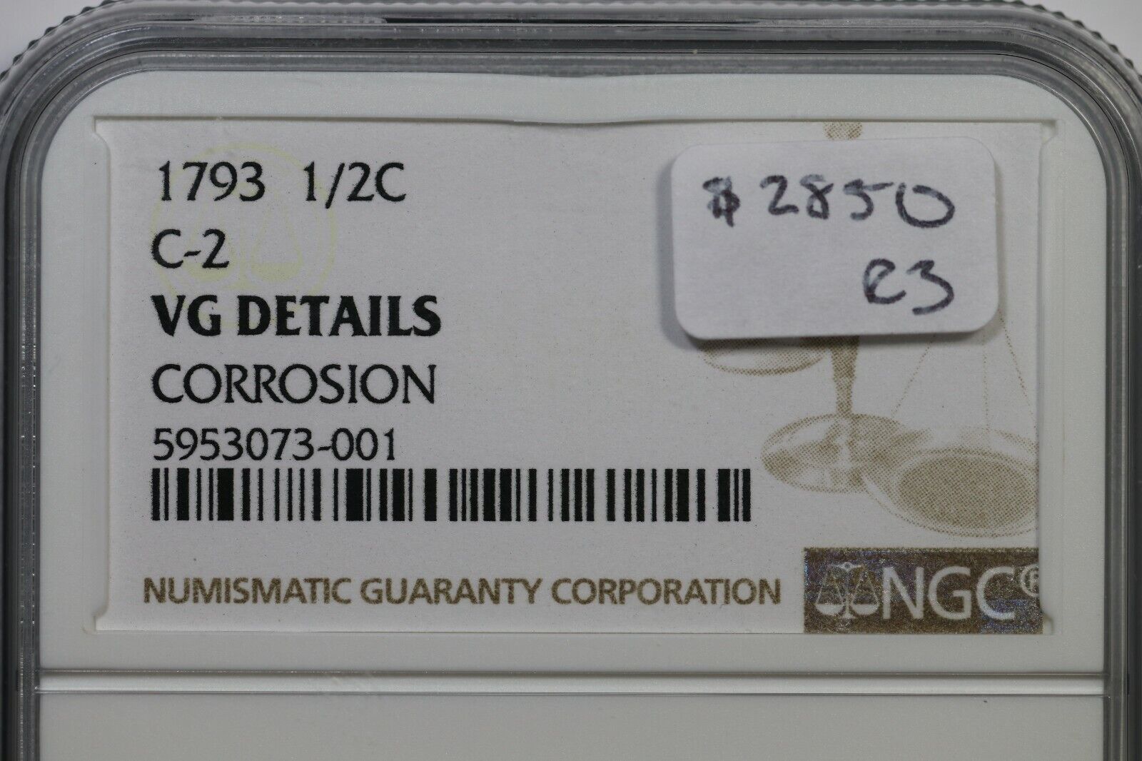 1793 C-2 NGC VG Details Liberty Cap Half Cent Coin 1/2c - Fresh Stock Dated December 2025