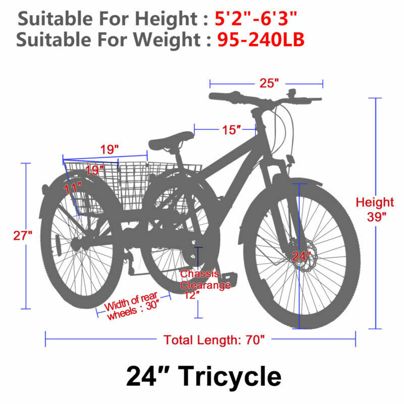 Adult Mountain Tricycle 7 Speed 3 Wheel Bike Cruiser Trike Green w/ Cargo Basket - Fresh Stock Dated December 2025