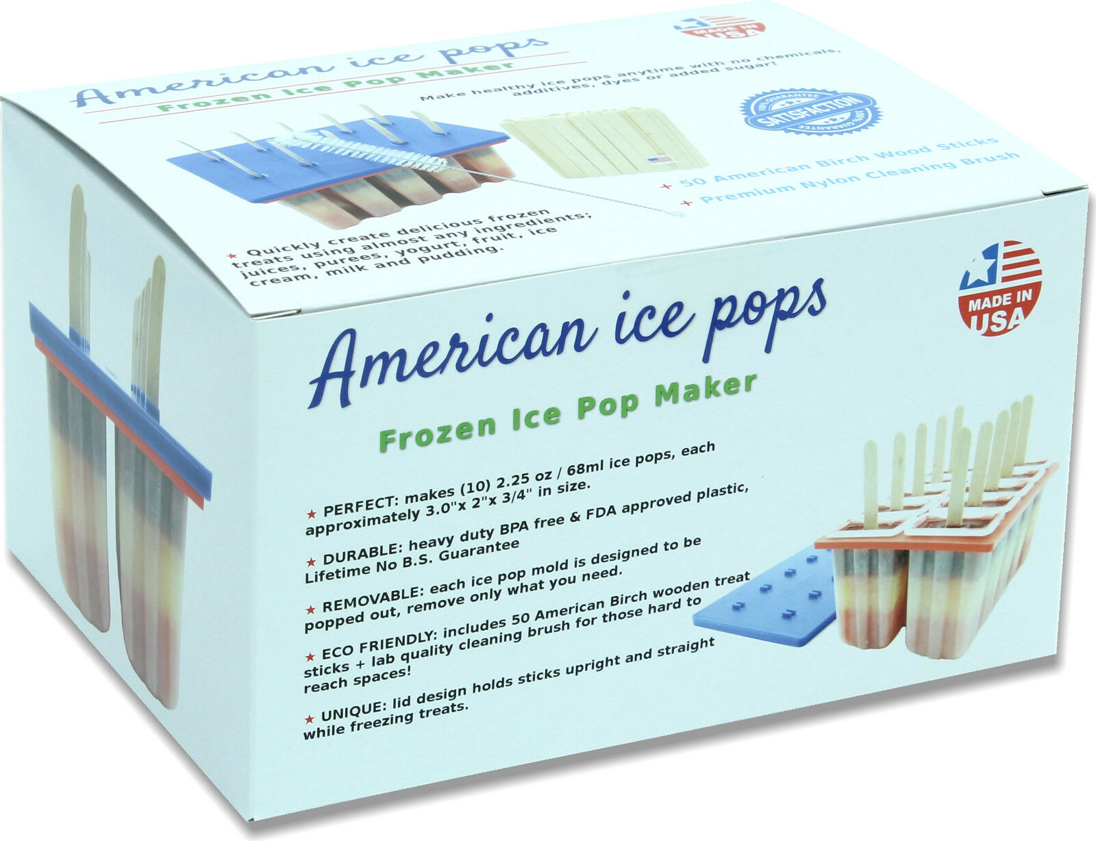 USA BPA FREE Frozen Popsicle Molds, Ice Cream Pop Maker Freezer Tray Fruit Kit - Fresh Stock Dated January 2026