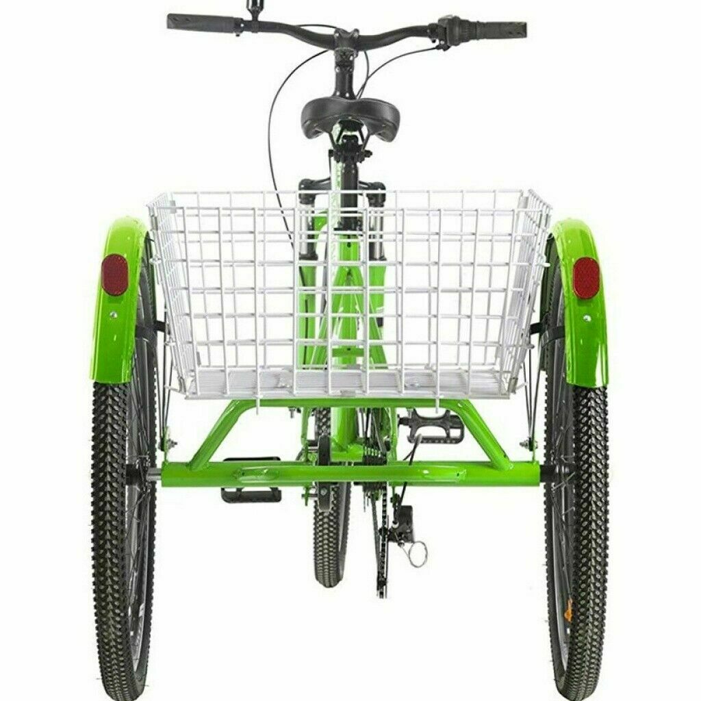 Adult Mountain Tricycle 7 Speed 3 Wheel Bike Cruiser Trike Green w/ Cargo Basket - Fresh Stock Dated December 2025