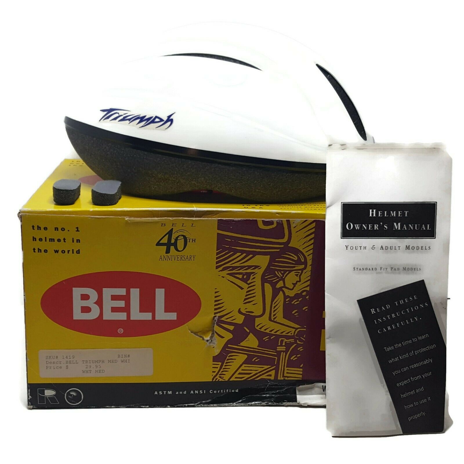 Vintage 1994 Bell Bike Bicycle Helmet Triumph Size M White 40th Anniversary USA - Fresh Stock Dated December 2025