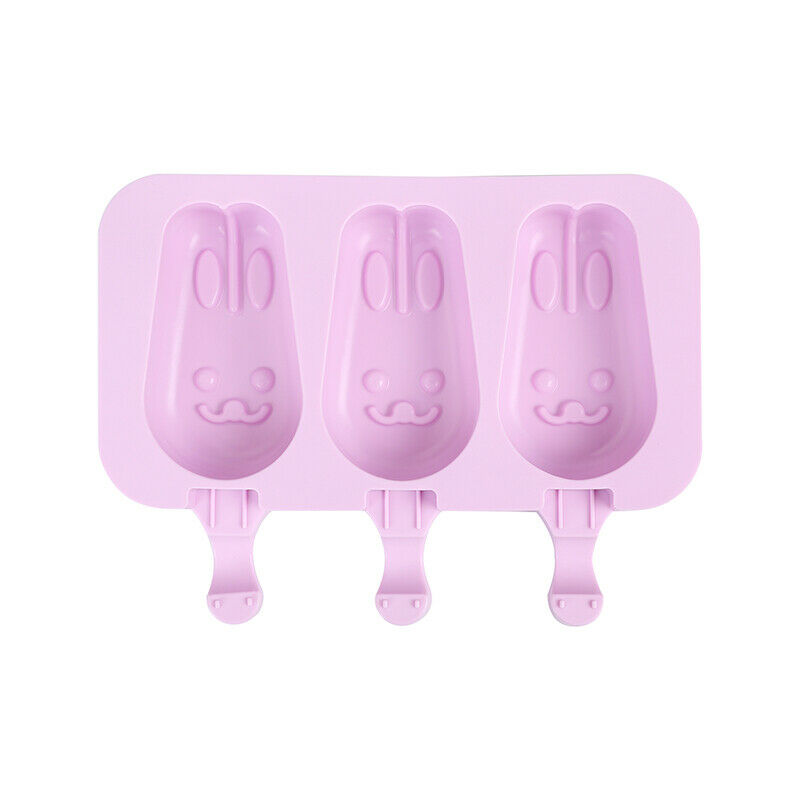 3 Cell Rabbit Silicone Ice Cream Pop Mold Popsicle Maker Mould with 50pcs Sticks - Fresh Stock Dated February 2026