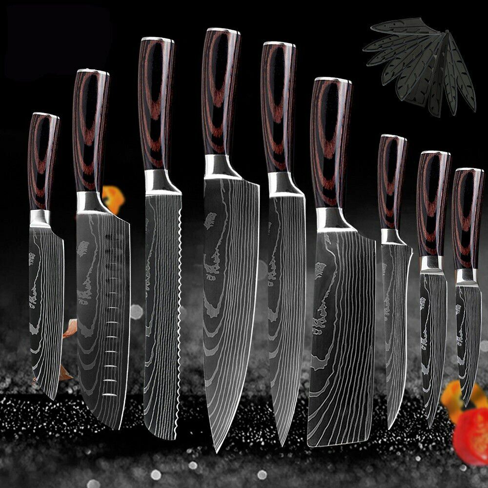 Japanese Kitchen Knives Set Damascus Laser Pattern Chef Knife Sharp Cleaver Tool - Fresh Stock Dated February 2026