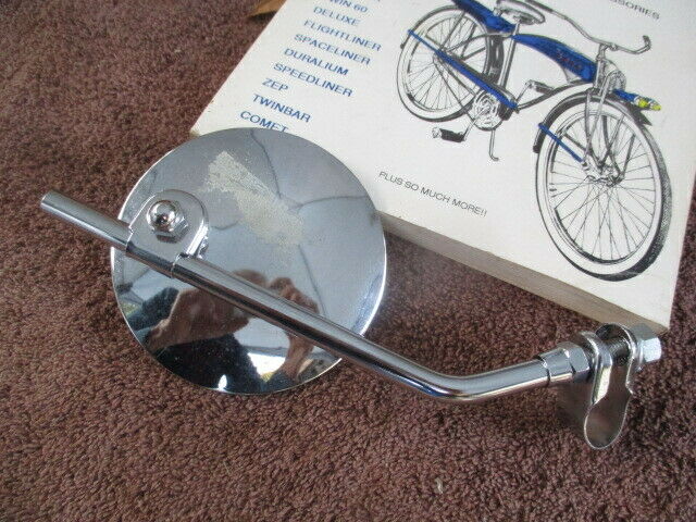 1930's-1940's 4 inch clamp on handlebar rear view mirror assembly - Fresh Stock Dated December 2025