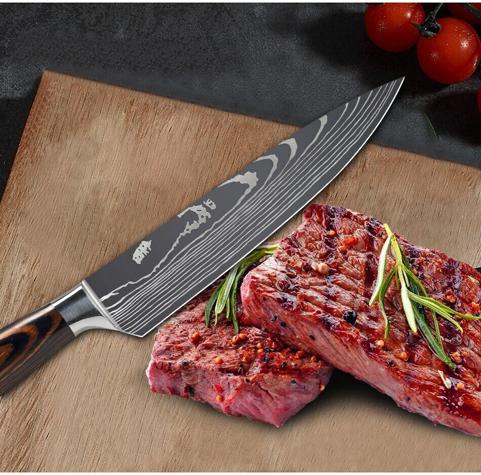 Japanese Kitchen Knives Set Damascus Laser Pattern Chef Knife Sharp Cleaver Tool - Fresh Stock Dated February 2026