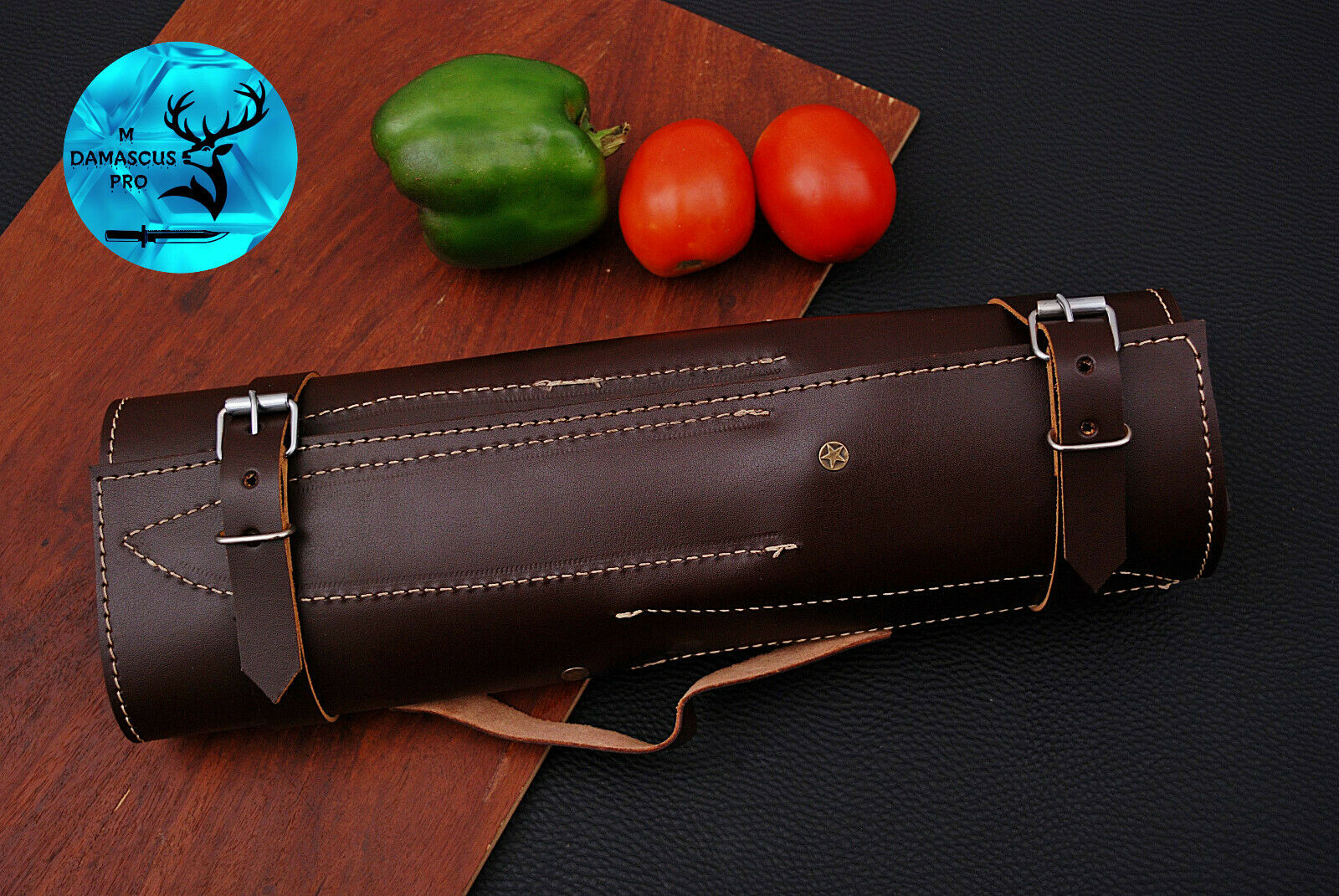 DAMASCUS STEEL CHEF KITCHEN KNIFE SET WITH WOOD & STEEL GUARD HANDLE - AJ 1575 - Fresh Stock Dated January 2026