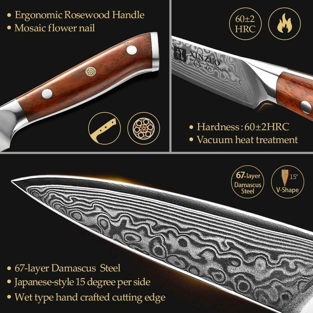 3.5 Inch Paring Kitchen Knife Handmade Damascus Steel Rosewood Handle 67 Layers - Fresh Stock Dated February 2026