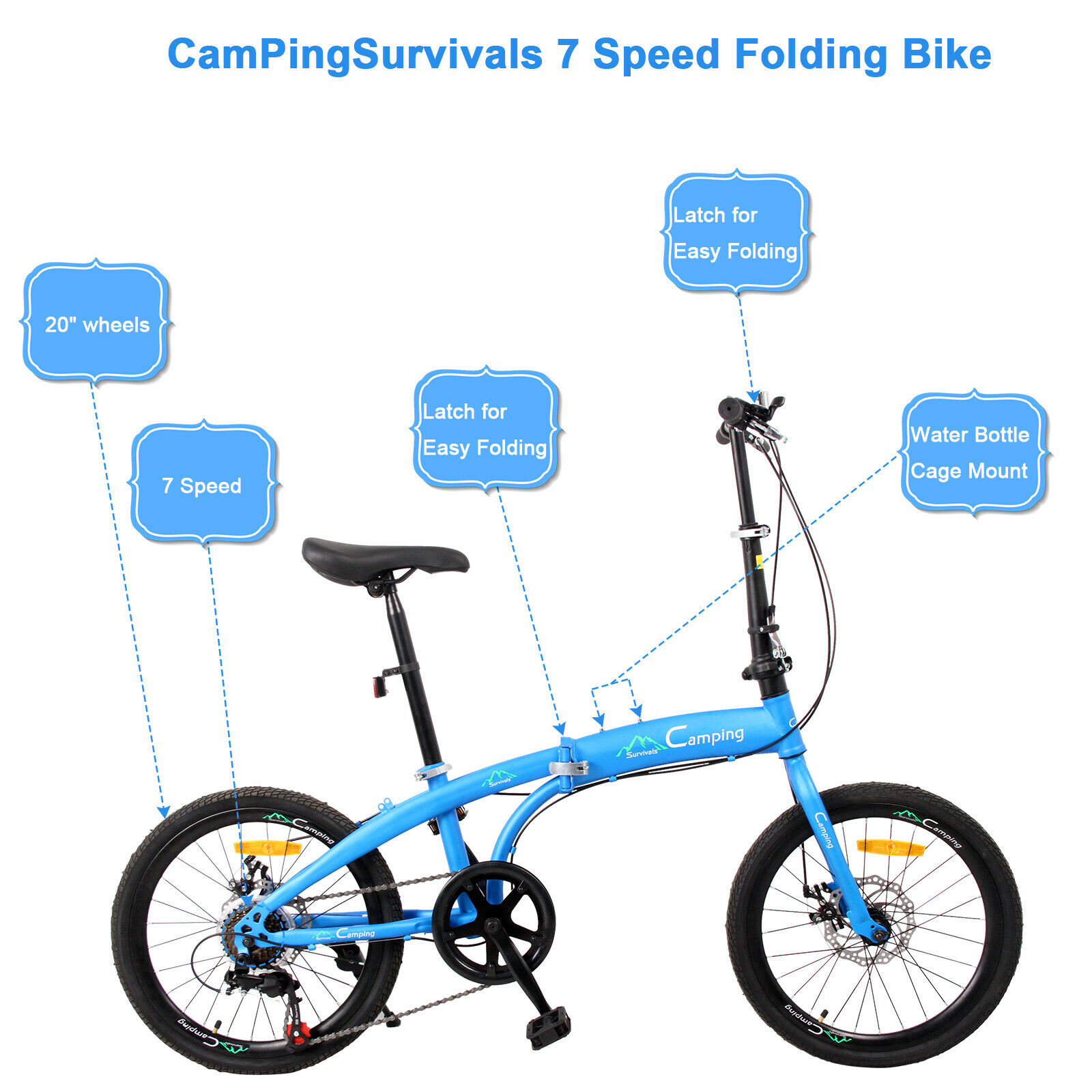 20in Foldable Bicycle Bike High Carbon Steel Bearing Save Space Bicycle Blue - Fresh Stock Dated December 2025