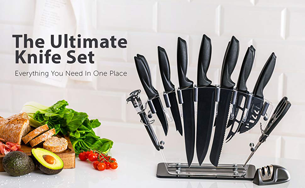 Professional Kitchen Knife Set 17 pcs w Stand with Sharpener BEST GIFT BOX SET - Fresh Stock Dated January 2026