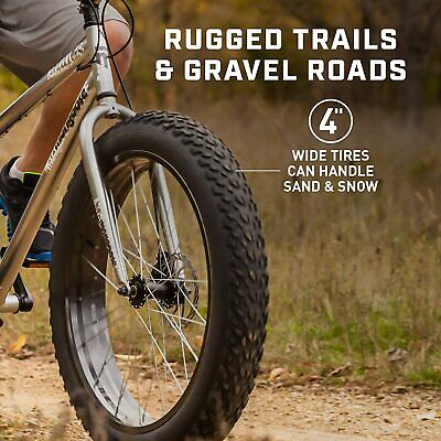 Fat Tire Mountain Bike Mongoose Malus 26 Inch Wheels 7 Speed 18 In Frame Silver - Fresh Stock Dated January 2026