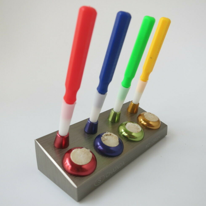 Chrome Plated Stand with 4 Dip Oilers Pith Cleaning Stations for Watch Repair - Fresh Stock Dated December 2025