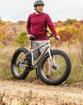 Fat Tire Mountain Bike Mongoose Malus 26 Inch Wheels 7 Speed 18 In Frame Silver - Fresh Stock Dated January 2026