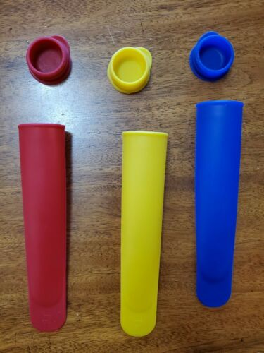 Silicone Ice Tubes Lot Of 3 Red Blue Yellow Great For Thermos Tall Glass 8