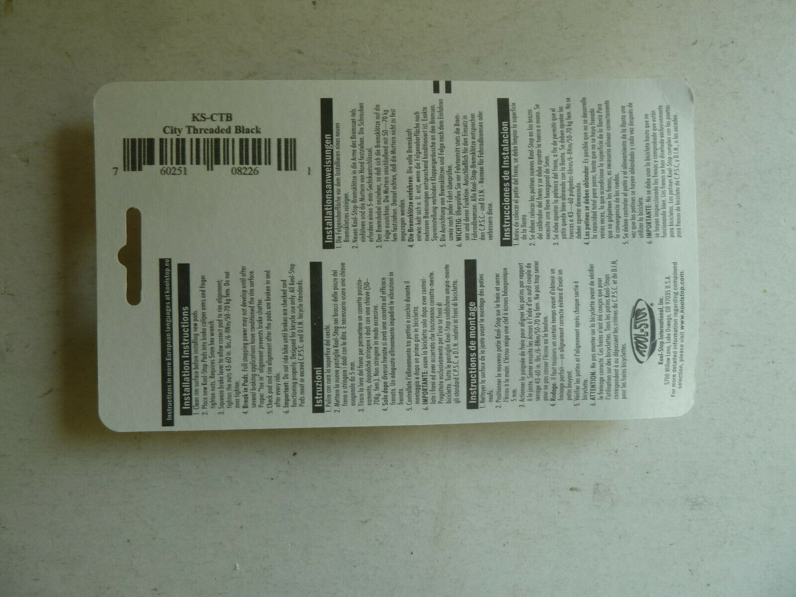 Kool Stop City brake pads, threaded mount, black compound - Fresh Stock Dated December 2025