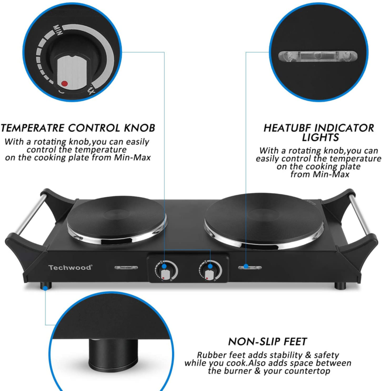 Techwood Hot Plate Electric Single Burner 1800W Portable Burner For Cooking With - Fresh Stock Dated February 2026