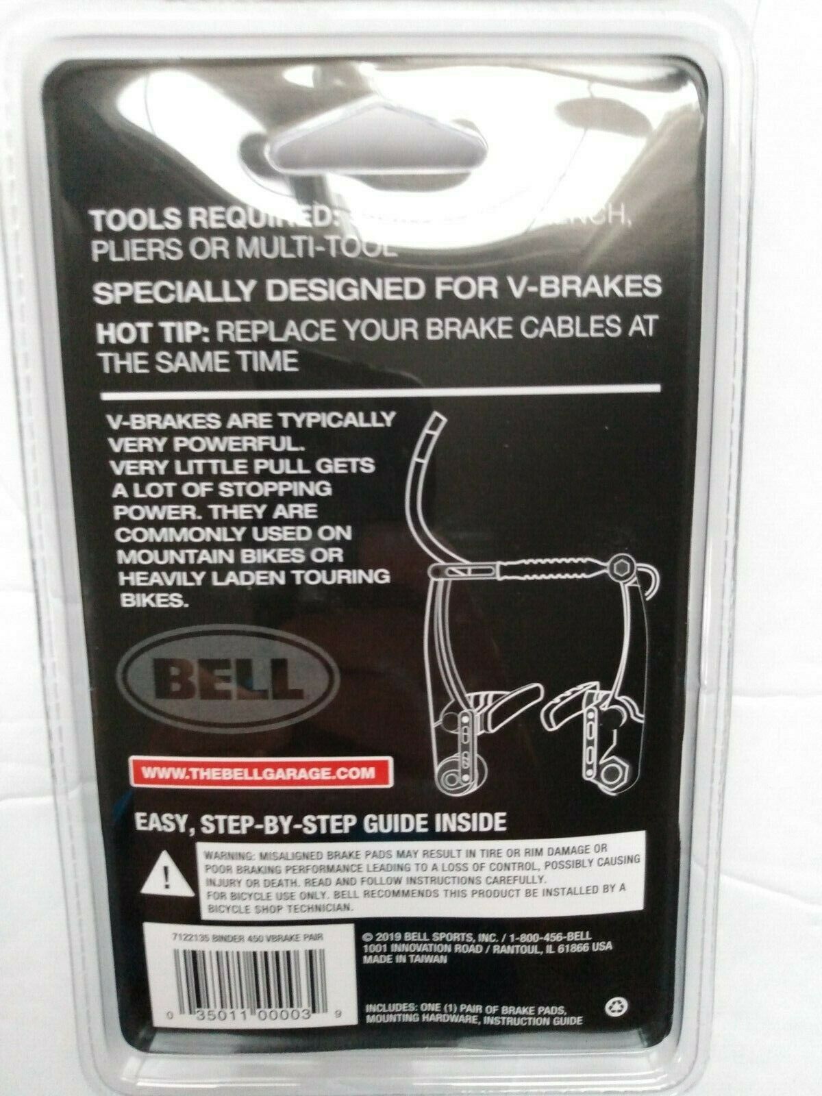 Bell Sports Binder 450 Replacement V-Brake Pads, Black BRAND NEW Factory Sealed - Fresh Stock Dated December 2025