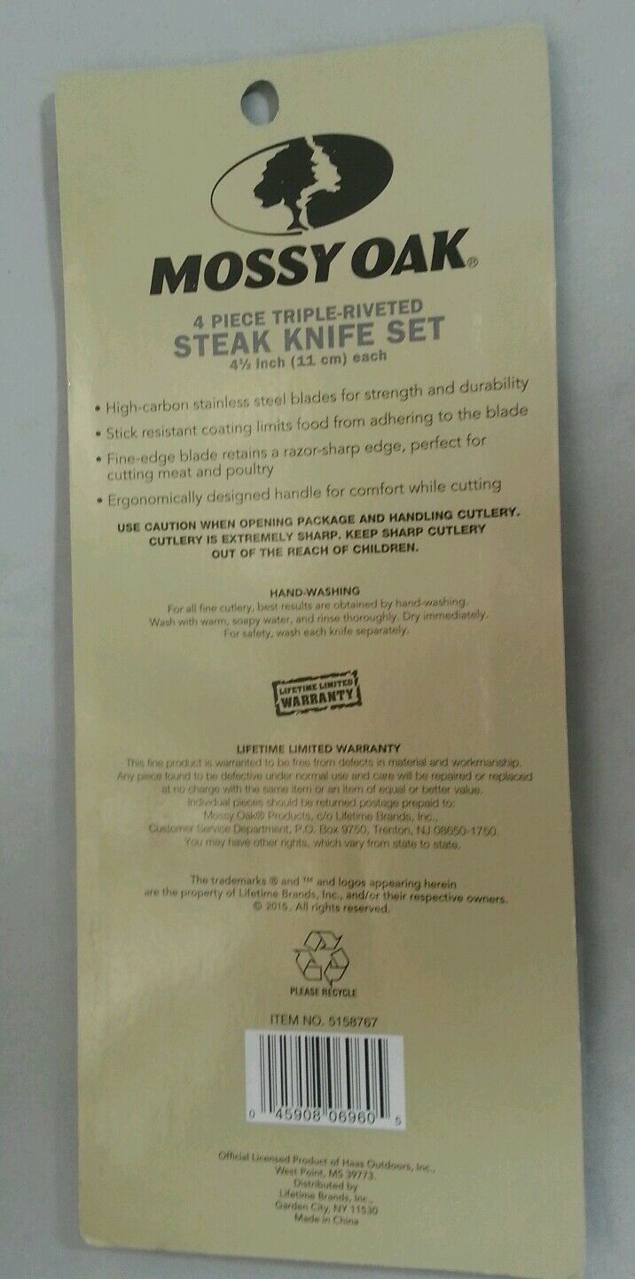 Mossy Oak 4 Piece Steak Knife Knives Set Camo High Carbon Stainless Steel PINK - Fresh Stock Dated February 2026