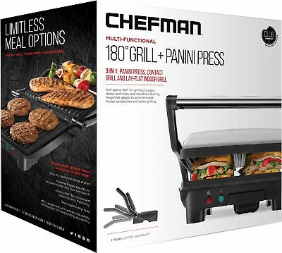CHEFMAN - Panini Press Grill and Sandwich Maker, Non-Stick Plates, Opens 180 ... - Fresh Stock Dated January 2026