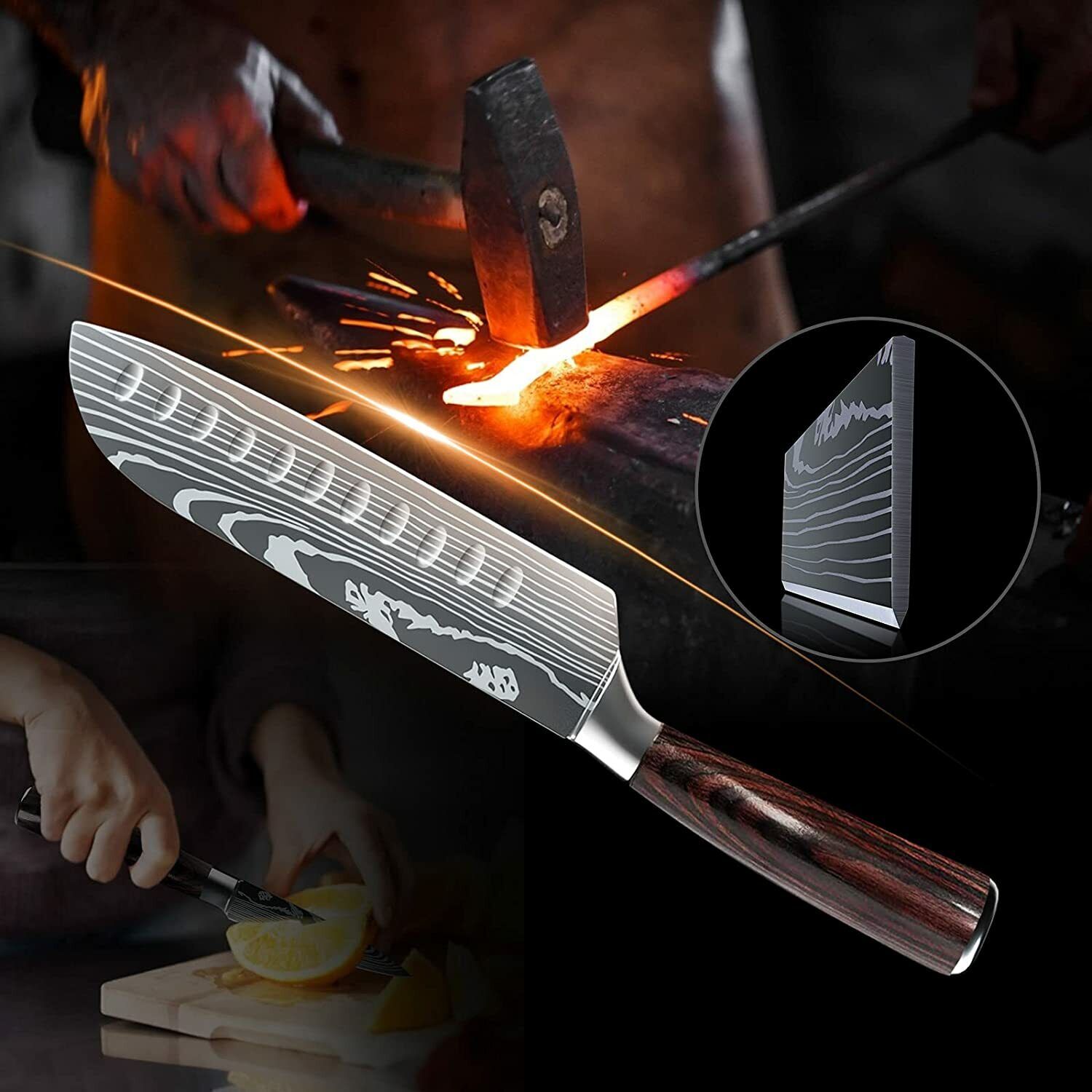 Kitchen Knife Set Japanese Damascus Pattern Chef Knives Stainless Steel Cleaver - Fresh Stock Dated February 2026