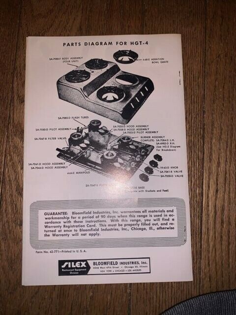 Vtg Silex Gas Top Range Model HGT-4 4 Bowl Grate Burner Bloomfield Industries - Fresh Stock Dated February 2026