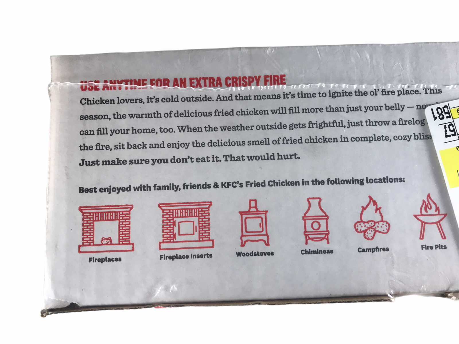 KFC Col. Harland Sanders 11 Herbs & Spices Firelog Fried Chicken-Scented Firelog - Fresh Stock Dated January 2026