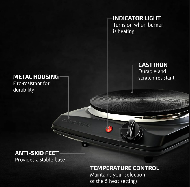 Portable Single Electric Burner Hot Plate Stove Dorm Compact Travel Counter Top - Fresh Stock Dated February 2026