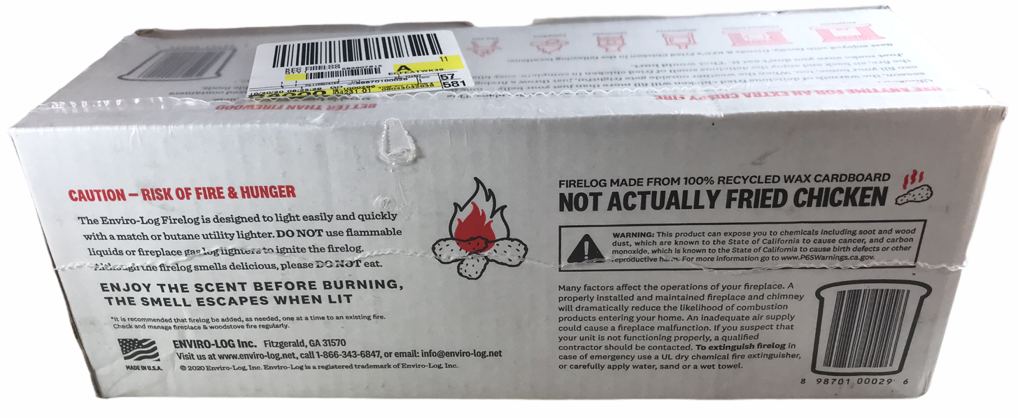 KFC Col. Harland Sanders 11 Herbs & Spices Firelog Fried Chicken-Scented Firelog - Fresh Stock Dated January 2026