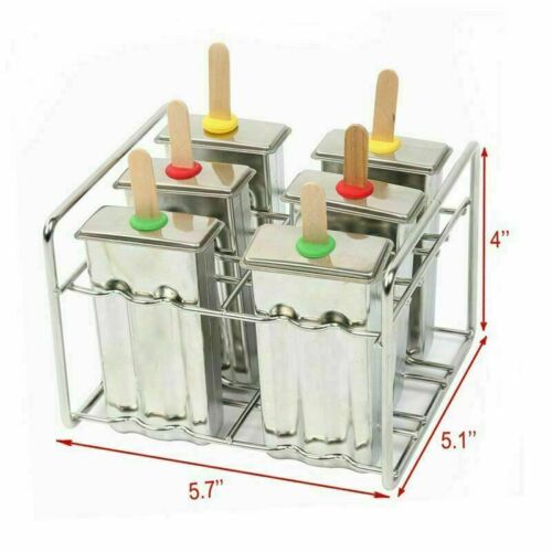 Stainless Steel Popsicle Molds and Rack - 6 Ice Pop With 50 Wooden Sticks - Fresh Stock Dated February 2026