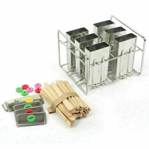 Stainless Steel Popsicle Molds and Rack - 6 Ice Pop With 50 Wooden Sticks - Fresh Stock Dated February 2026