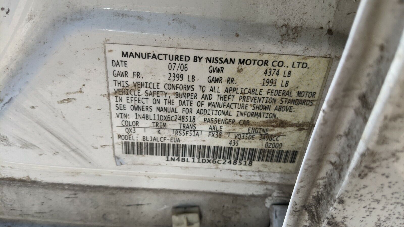 2005 2006 05 06 NISSAN ALTIMA SE 3.5L MANUAL MT STANDARD TRANSMISSION ASSY - Fresh Stock Dated December 2025