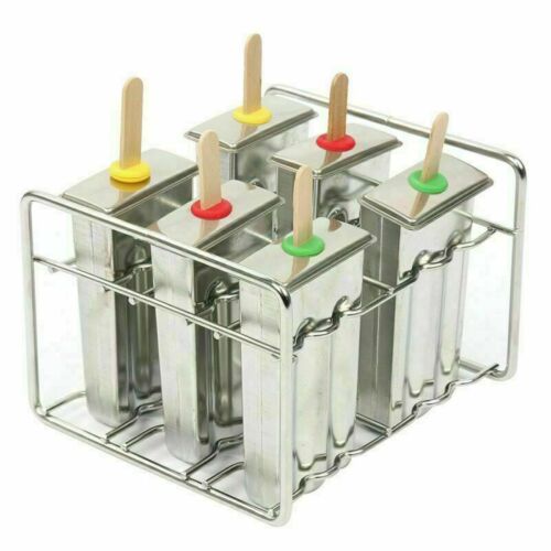 Stainless Steel Popsicle Molds and Rack - 6 Ice Pop With 50 Wooden Sticks - Fresh Stock Dated February 2026