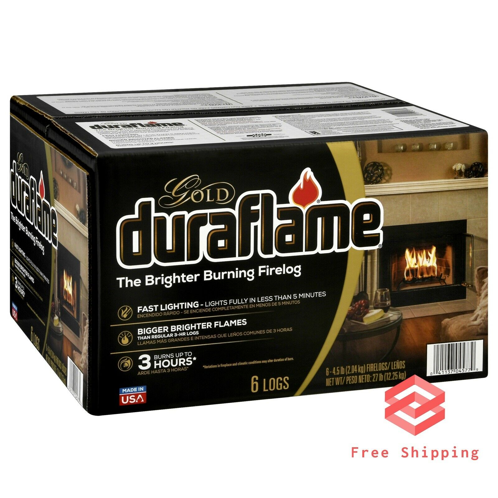 Ultra Premium Firelogs Fireplace Logs 3 Hour Burn Quick Light 4.5lb 6-Pack Case - Fresh Stock Dated January 2026