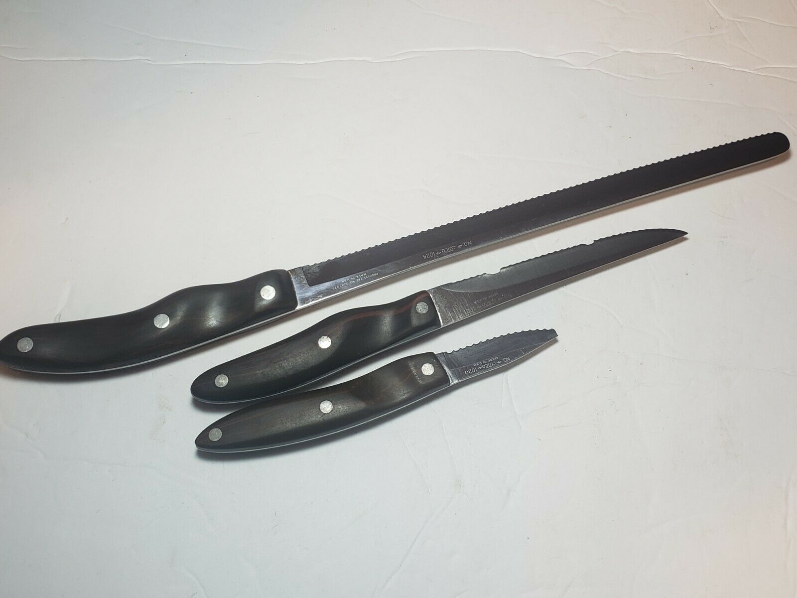 Lot of 3 Vintage Cutco Knives No 1024 1021 1020 - Fresh Stock Dated January 2026