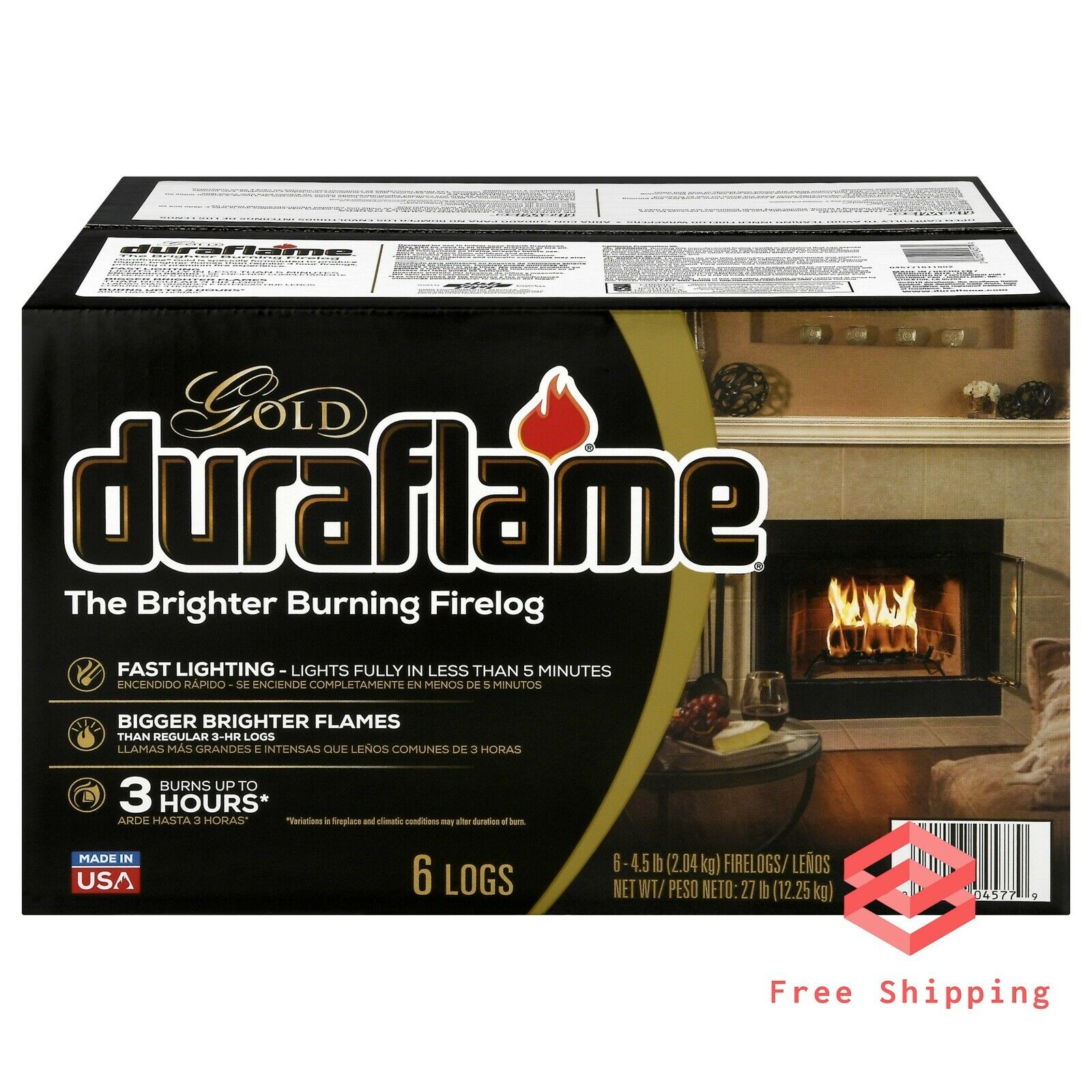 Ultra Premium Firelogs Fireplace Logs 3 Hour Burn Quick Light 4.5lb 6-Pack Case - Fresh Stock Dated January 2026
