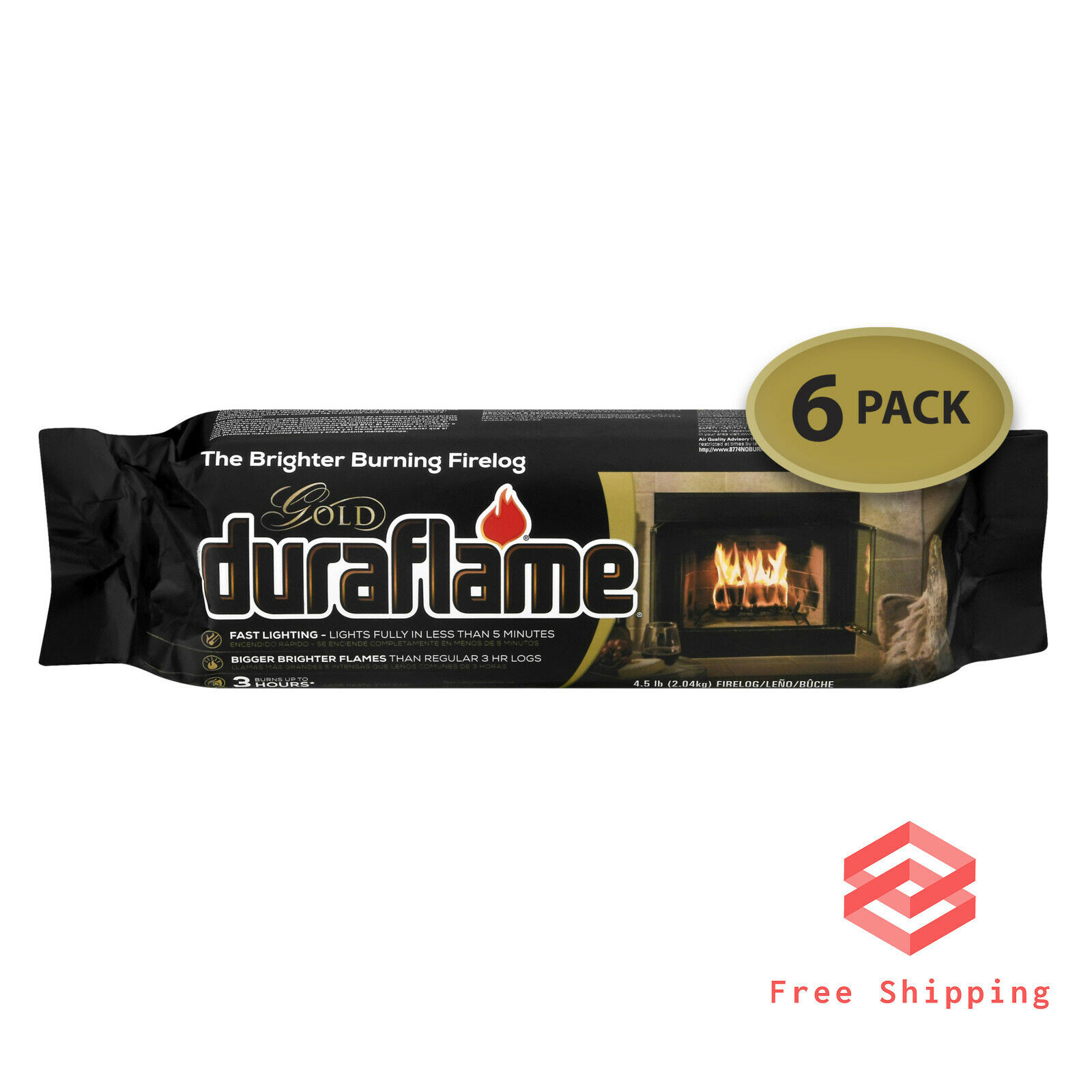 Ultra Premium Firelogs Fireplace Logs 3 Hour Burn Quick Light 4.5lb 6-Pack Case - Fresh Stock Dated January 2026