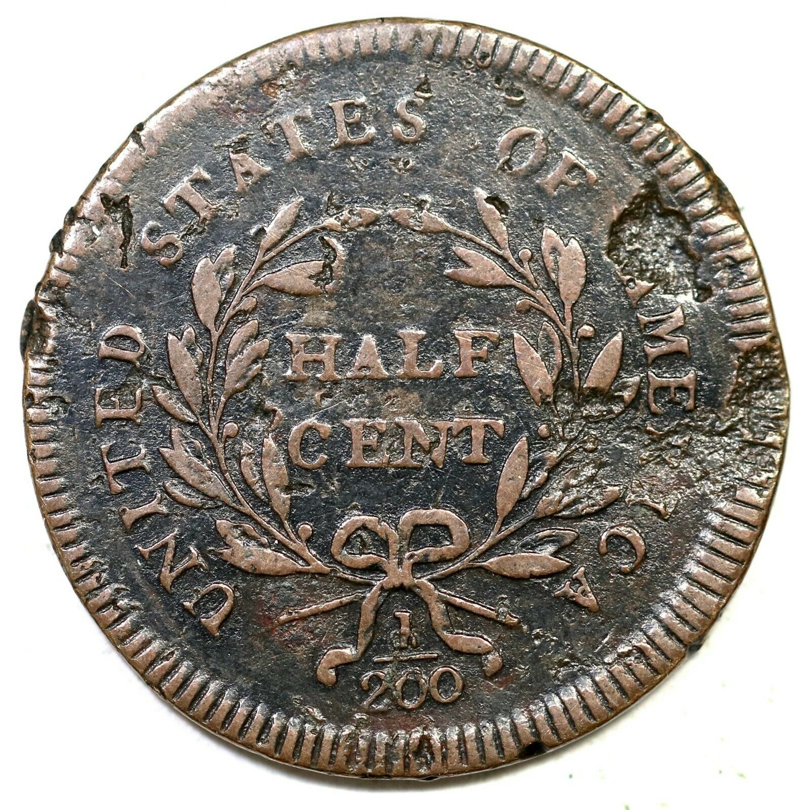 1795 C-6b R-6 Struck over Lg Cent Pl Edge Liberty Cap Half Cent Coin 1/2c - Fresh Stock Dated December 2025