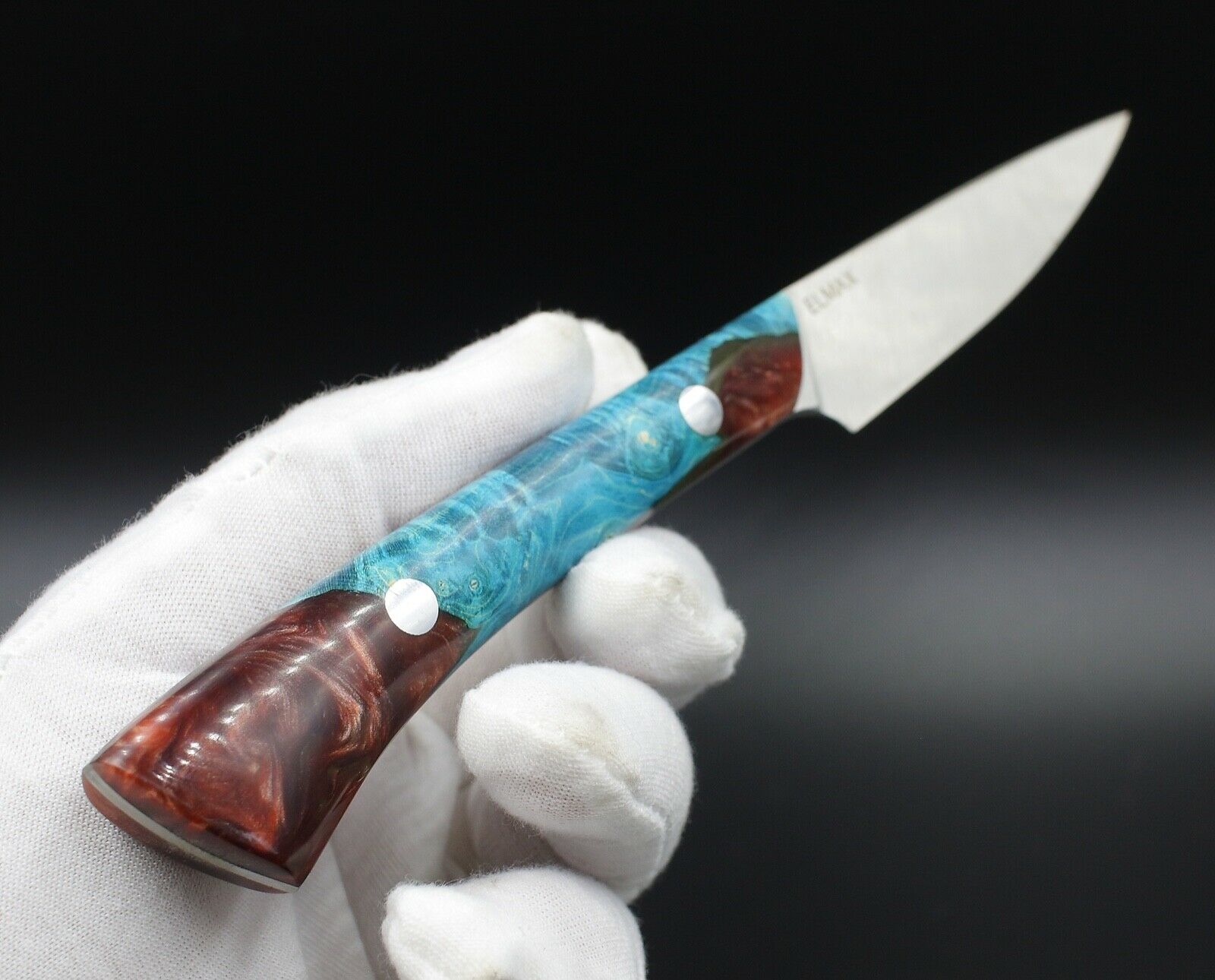 Blue Lagoon Paring - USA Made Custom Knives ELMAX Stainless Steel Custom Handle - Fresh Stock Dated January 2026