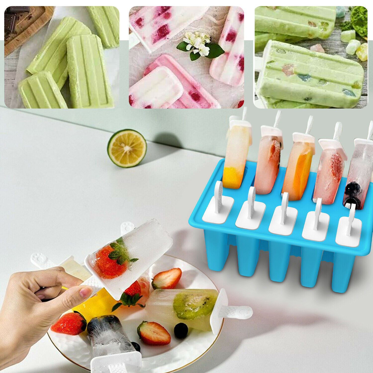 10 Cell Ice Cream Popsicle Frozen Mold Silicone Pop Maker/6 Cell Ice Cube Moulds - Fresh Stock Dated January 2026