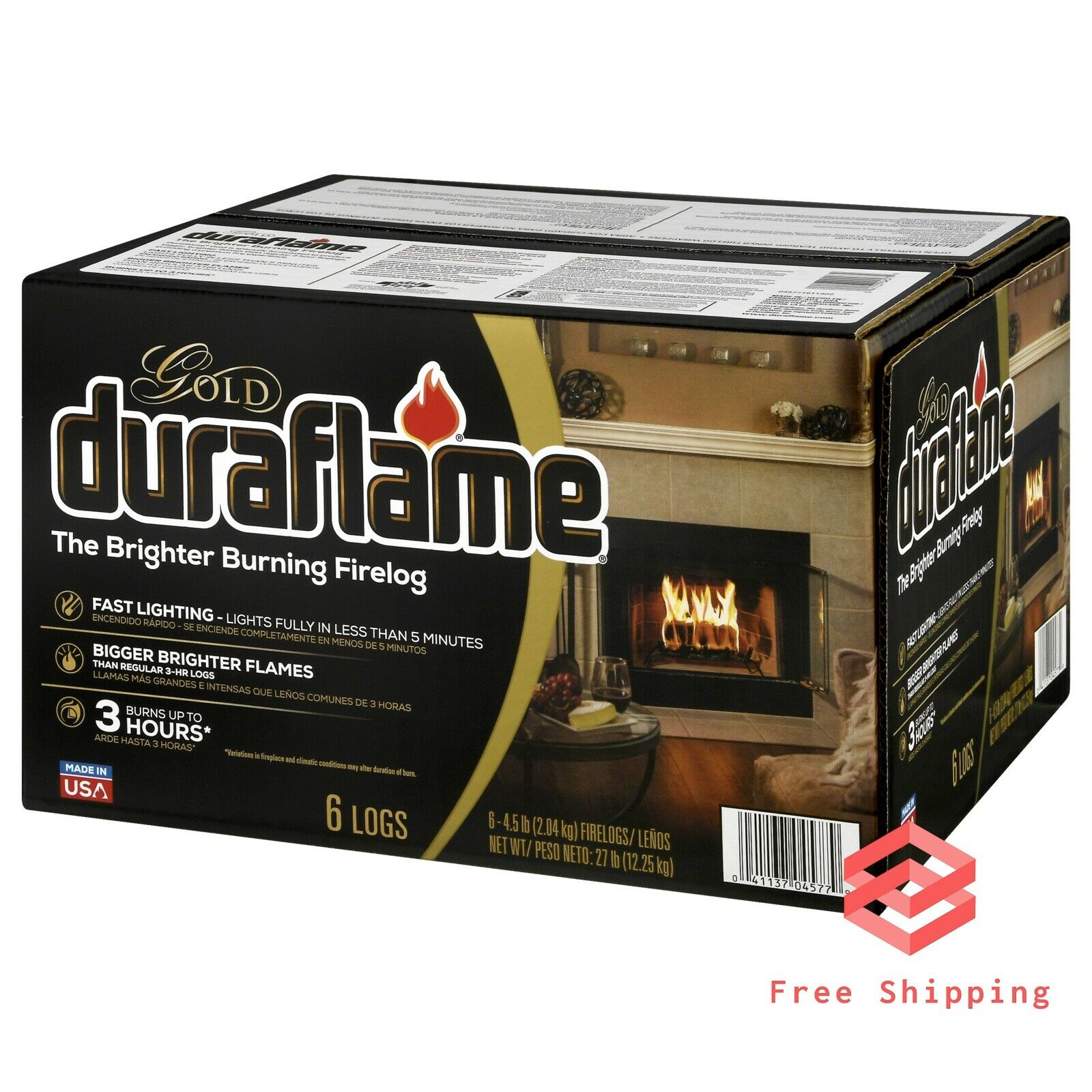 Ultra Premium Firelogs Fireplace Logs 3 Hour Burn Quick Light 4.5lb 6-Pack Case - Fresh Stock Dated January 2026