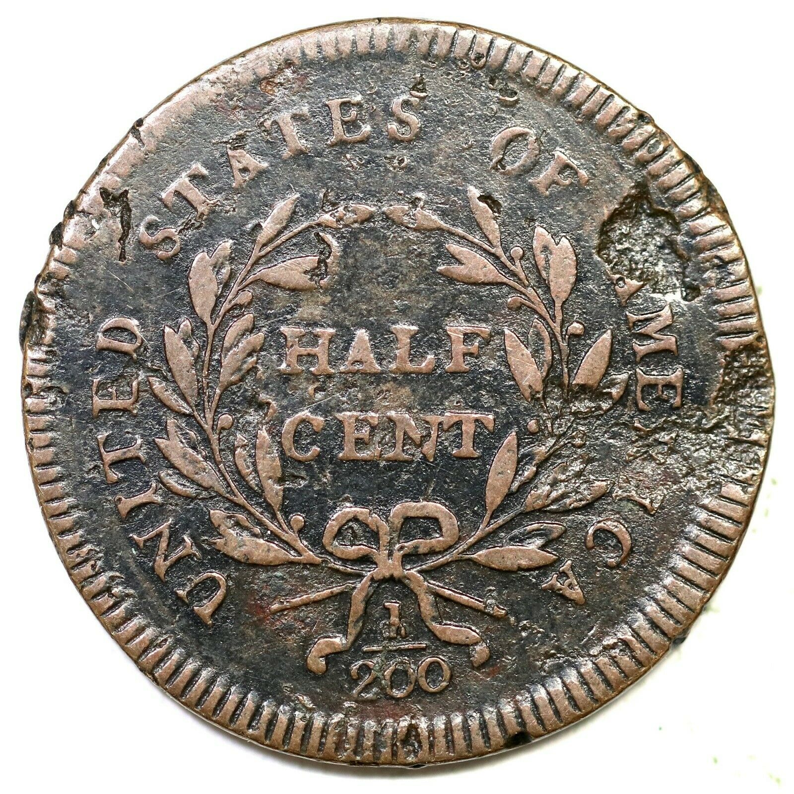 1795 C-6b R-6 Struck over Lg Cent Pl Edge Liberty Cap Half Cent Coin 1/2c - Fresh Stock Dated December 2025