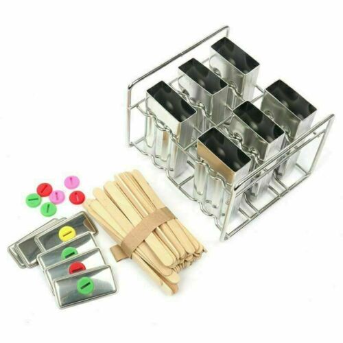 Stainless Steel Popsicle Molds and Rack - 6 Ice Pop With 50 Wooden Sticks - Fresh Stock Dated February 2026